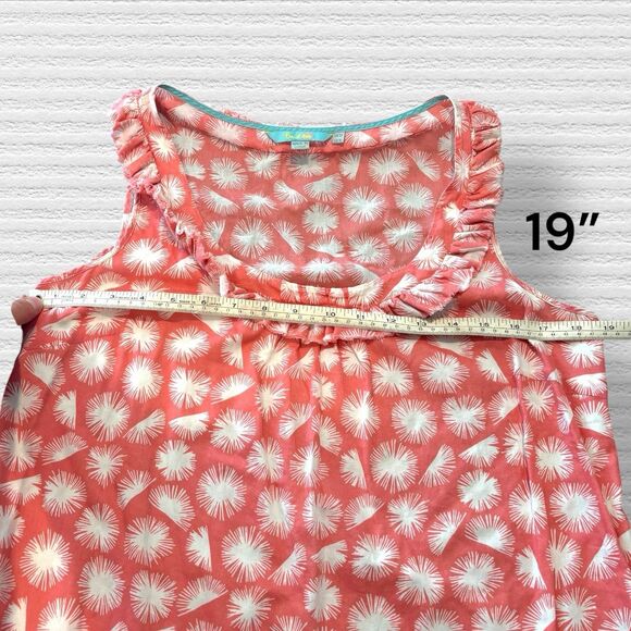 Boden Red Pink Floral Ruffle Round Neck Sleeveless Blouse US8 UK 12 - Picture 3 of 6